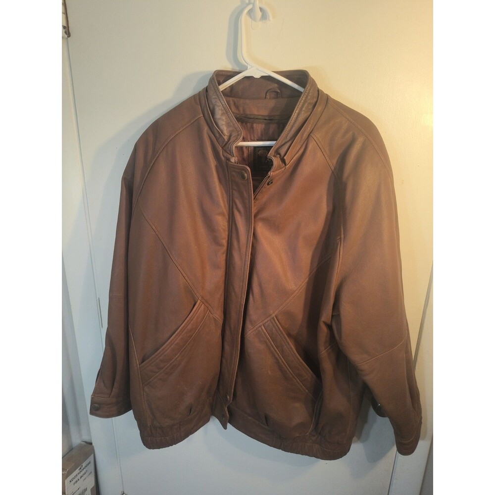 Vintage Reed Sportswear Leather Bomber Jacket Men XL Brown Thinsulate Insulated